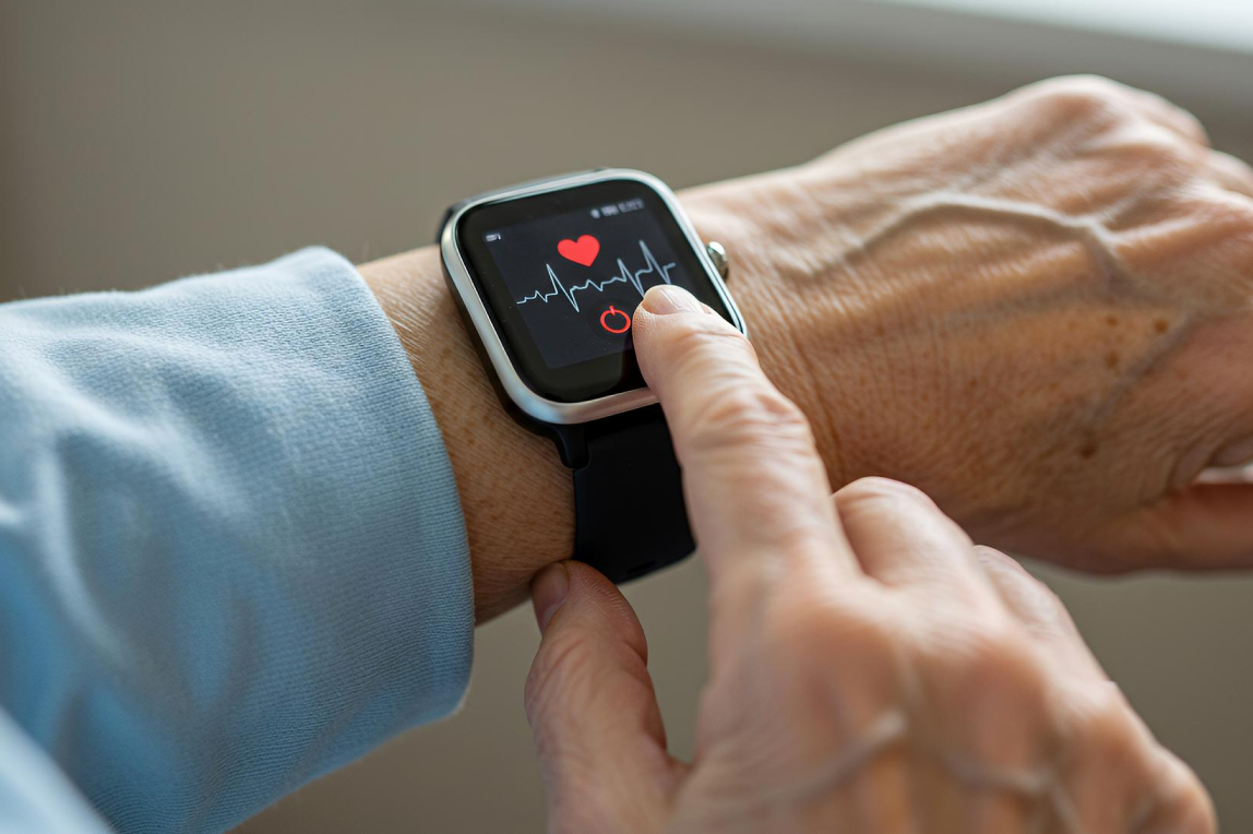 GuardianOne watch on a senior's wrist